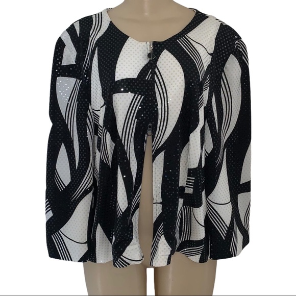 VTG Joseph Ribkoff Zebra Black White Bold Retro Veston Glitter Blouse Jacket - Picture 2 of 7